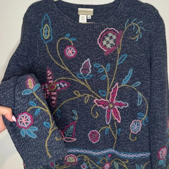 VINTAGE WOOL COLDWATER CREEK EMBROIDERED FLORAL SWEATER COTTAGE CORE - Picture 8 of 13